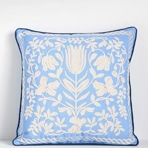 NEW Anthropologie Kenia Embroidered Floral Indoor/Outdoor Pillow, 18x18”